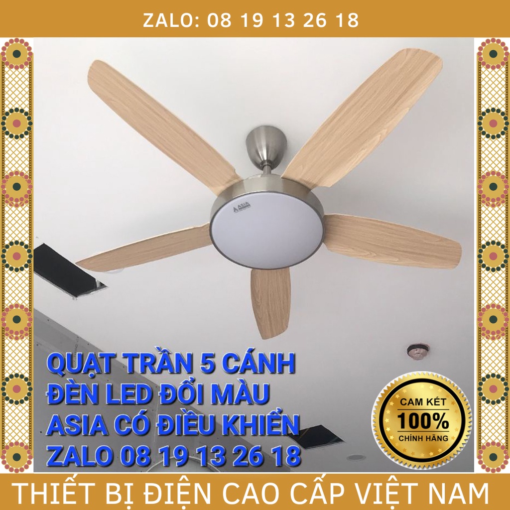 Quạt trần 5 cánh Asia QT04, có Đèn Led và điều khiển từ xa, động cơ DC cao cấp, bảo hành 2 năm