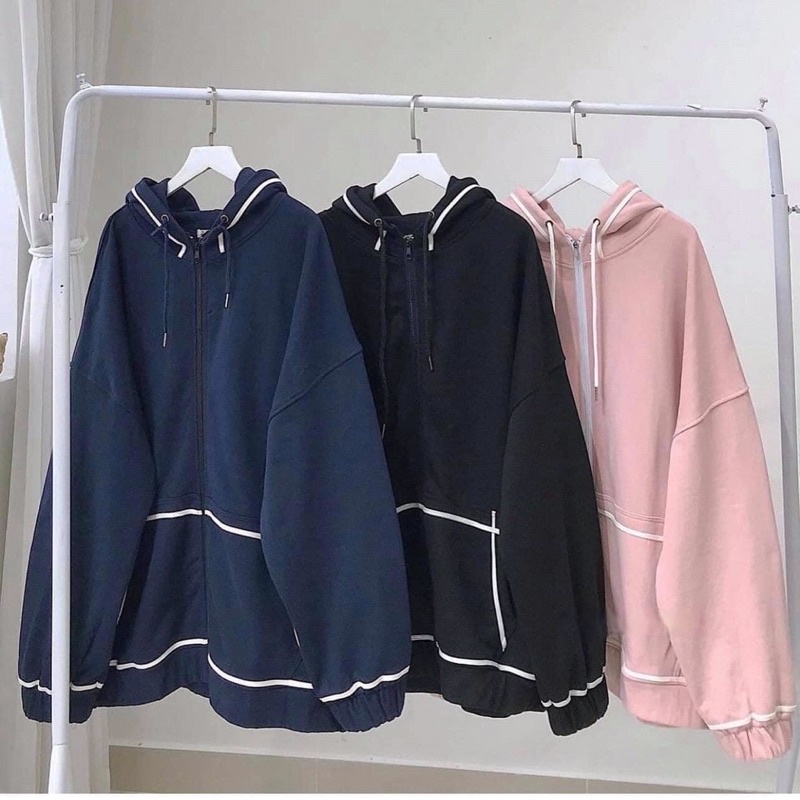 Áo Khoác Nỉ Ngoại dây kéo phối sọc Unisex Ulzzang nam nữ