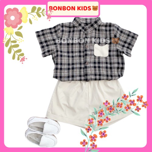 [Xả kho] Set Quần Áo Sơ Mi Caro Cho Bé Trai 1, 2, 3, 4 Tuổi, Bộ Mặc Đi Chơi Cực Chất BonBon Kids