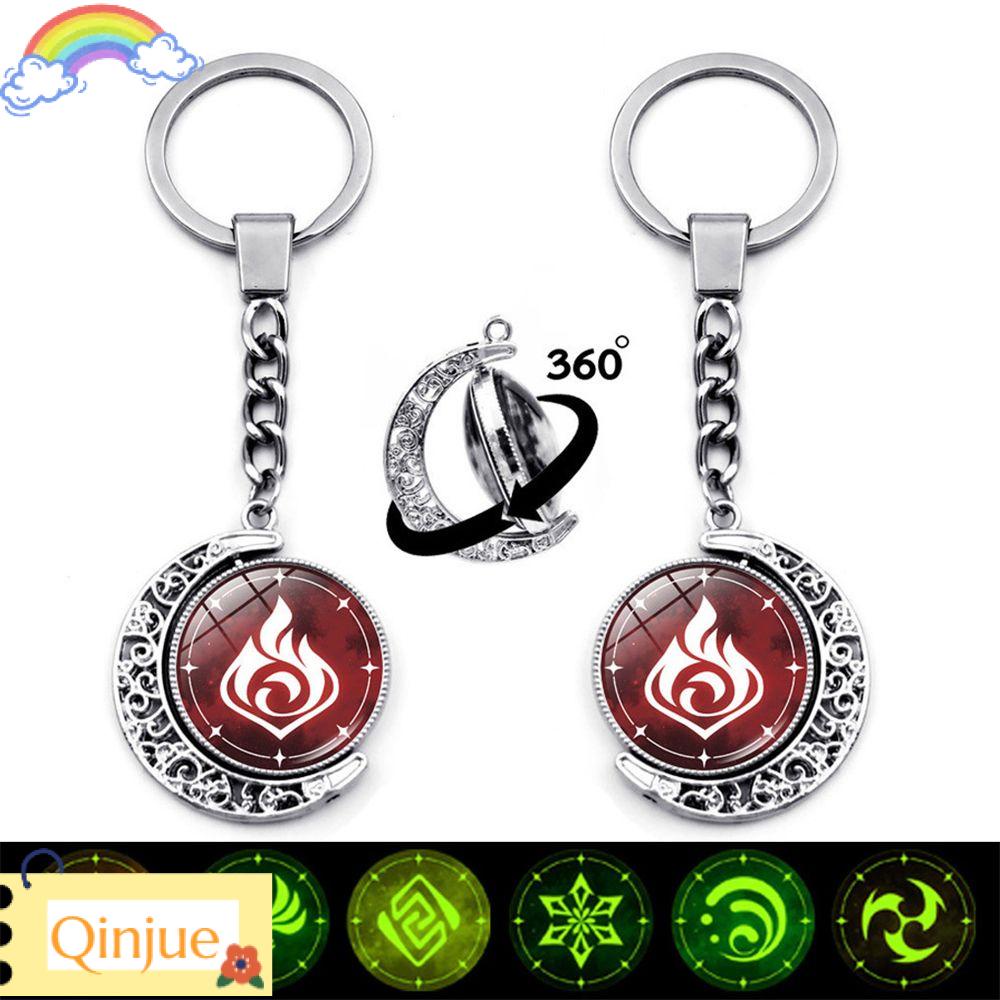 QINJUE Charms Genshin Impact Eye of God Bag Pendant Anime Keychain Bag Accessories 360 Degrees Rotated Fashion Ornaments Element Vision Luminous
