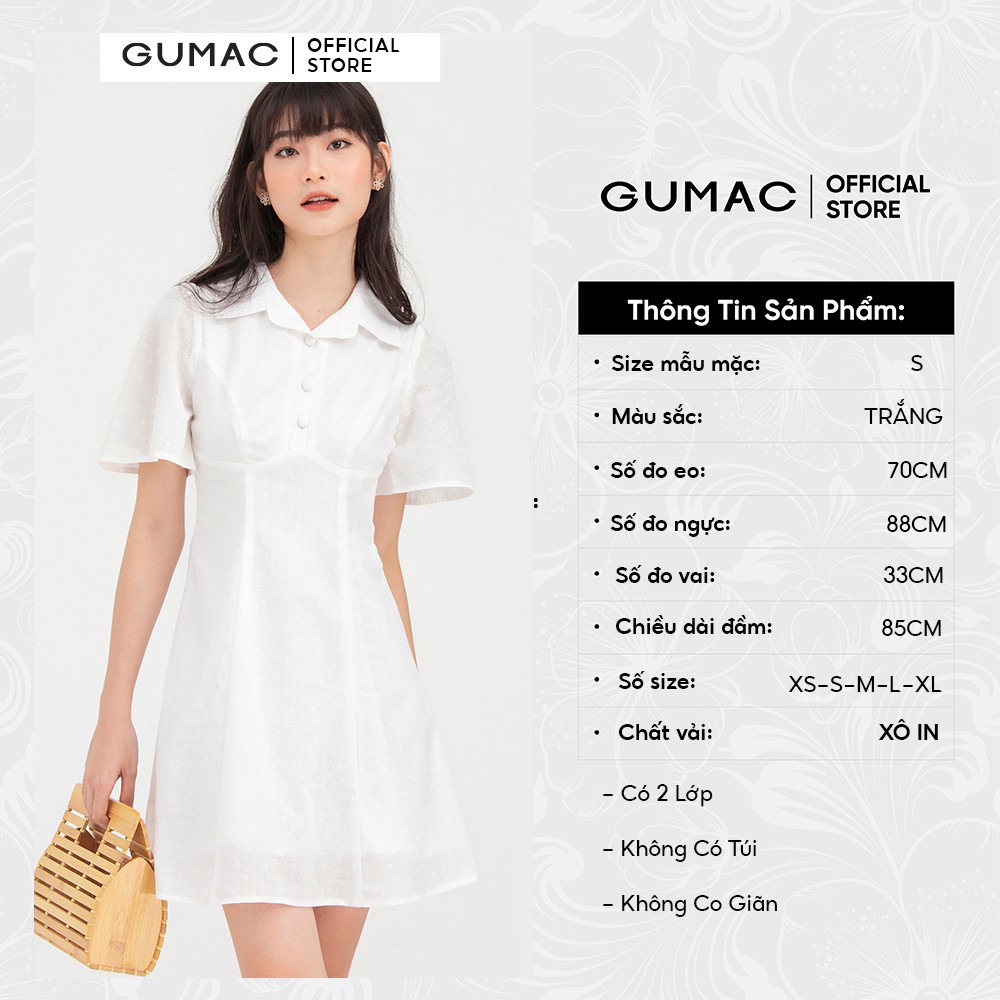 Đầm xòe nữ màu trắng cổ bẻ GUMAC DB725 thanh lịch trẻ trung, hai lớp | BigBuy360 - bigbuy360.vn