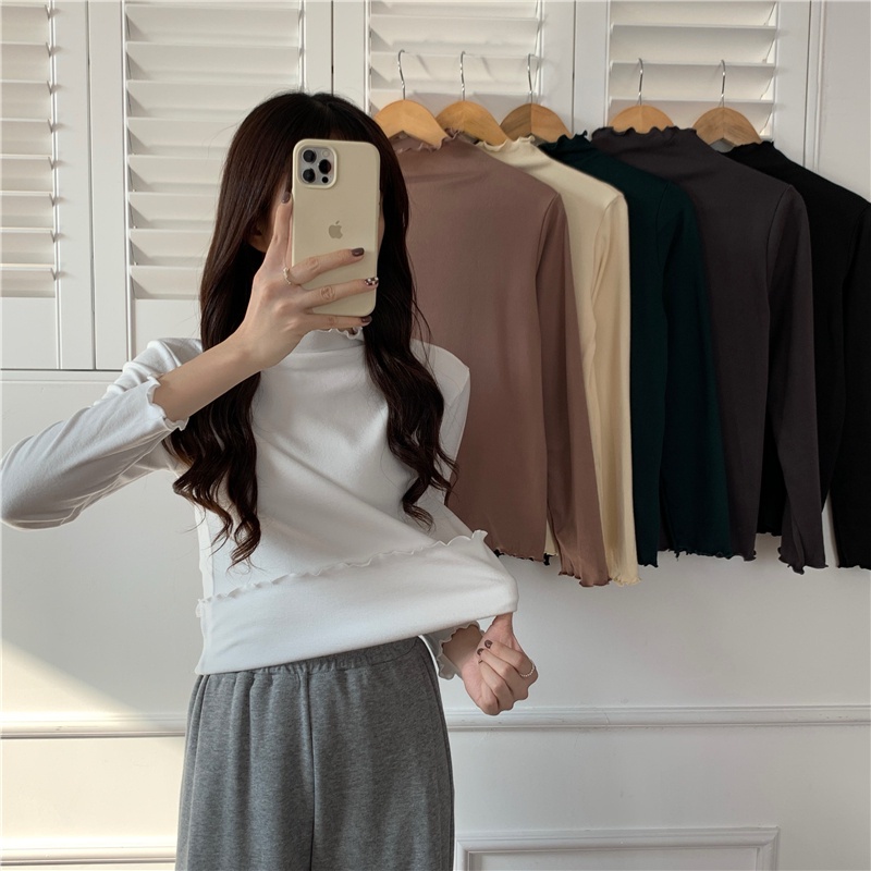 SUXI Áo thun tay dài cổ cao phong cách Hàn Quốc thời trang dành cho nữ