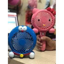 Quạt Tích Điện Cầm Tay Hình Doraemon - Hello Kitty | Quạt Sạc Tích Điện Mini