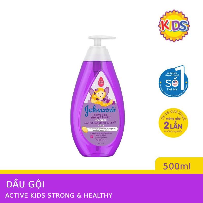 Dầu Gội Johnson's Baby Active Kids Strong and Healthy Tóc Chắc Khỏe 500ml Cho Bé Gái