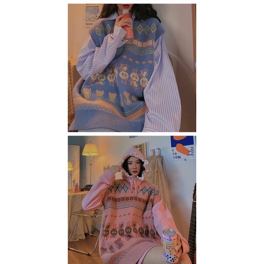SẴN/ẢNH THẬT SALE| ÁO GILE LEN KẺ XANH FREESIZE ULZZANG VINTAGE