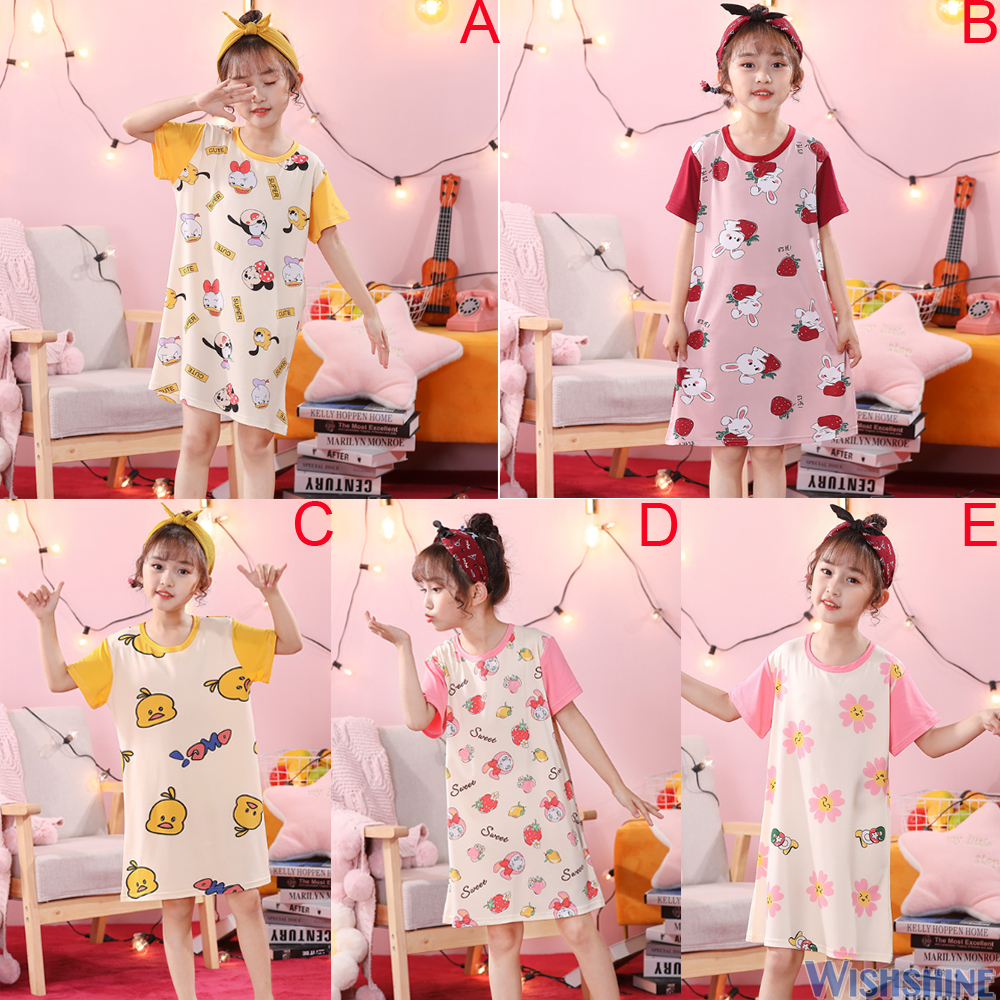 Đầm Ngủ Ngắn Tay In Hình Chuột Mickey Dễ Thương Cho Bé Gái