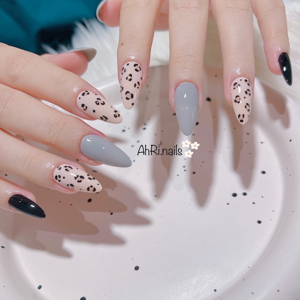 Nail box thiết kế da beo phối màu phong cách hàn