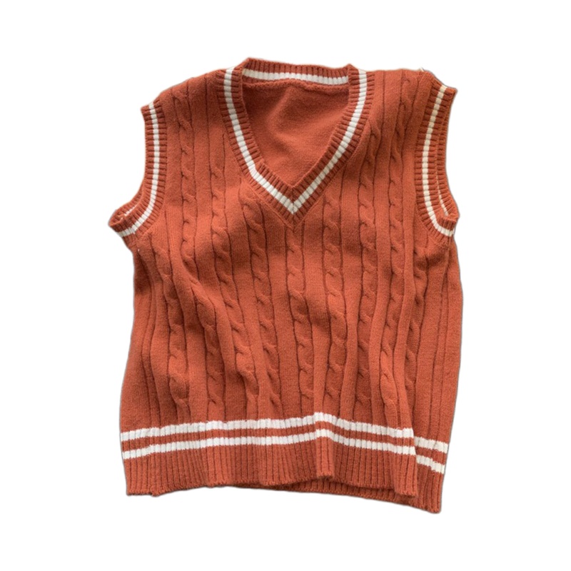 Áo Sweater Dệt Kim Không Tay Cổ Chữ V Dáng Rộng Họa Tiết Kẻ Sọc Thời Trang Cho Nữ