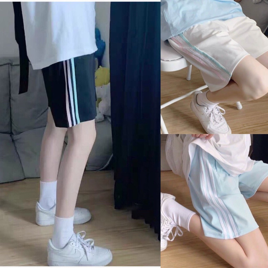 Quần short 3 sọc unisex phối màu ống rộng cạp chun trơn trẻ trung cá tính_GuuZ Fashionista