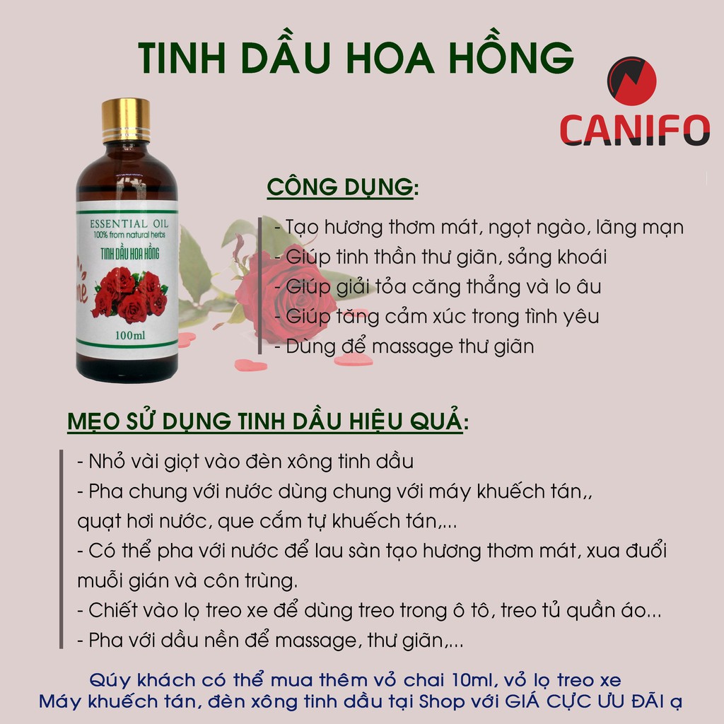[100ML] Tinh Dầu Thiên Nhiên CANIFO - Hàng Chính Hãng, Sả chanh, Hoa hồng, Quế, Hoa Nhài, Cafe, Xả chanh, Bạc hà, Bưởi