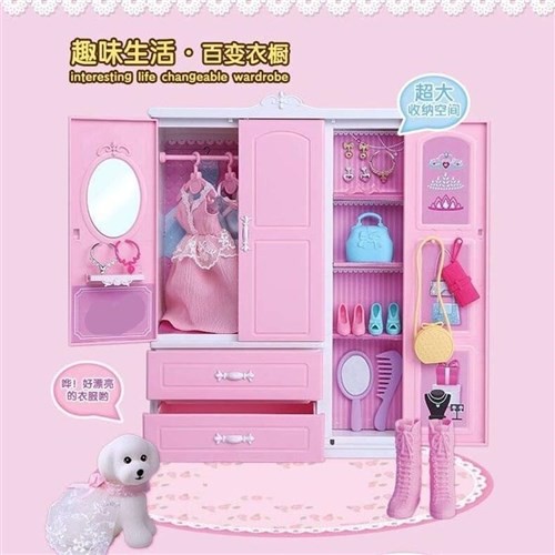 Tủ Quần Áo Búp Bê Barbie Xinh Xắn Đáng Yêu Cho Bé