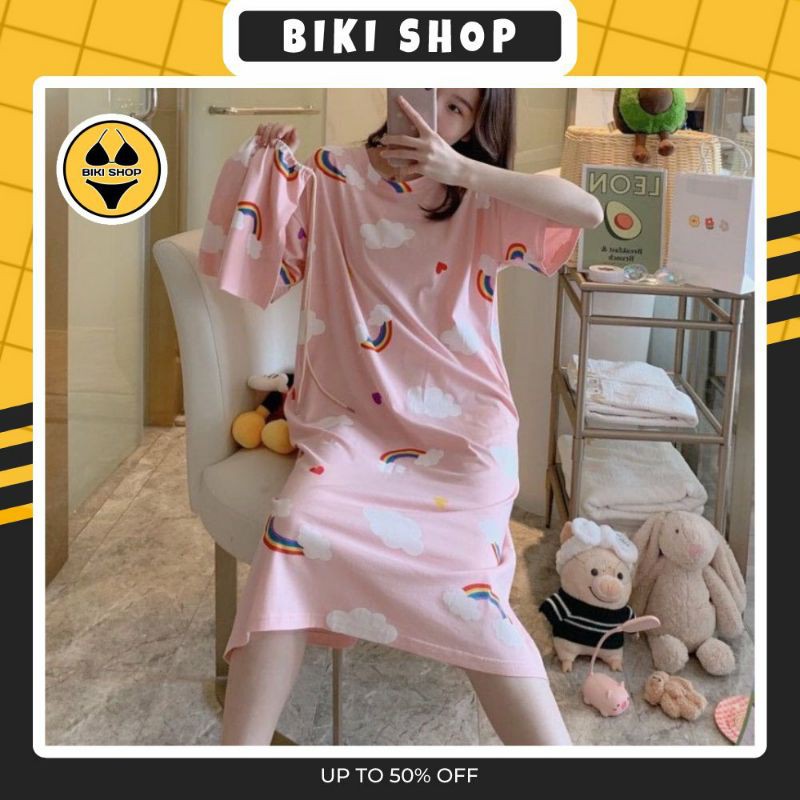 Váy Ngủ Suông cộc tay Đồ ngủ mặc nhà mềm,mát,mỏng họa tiết hoạt hình dễ thương BiKi | BigBuy360 - bigbuy360.vn