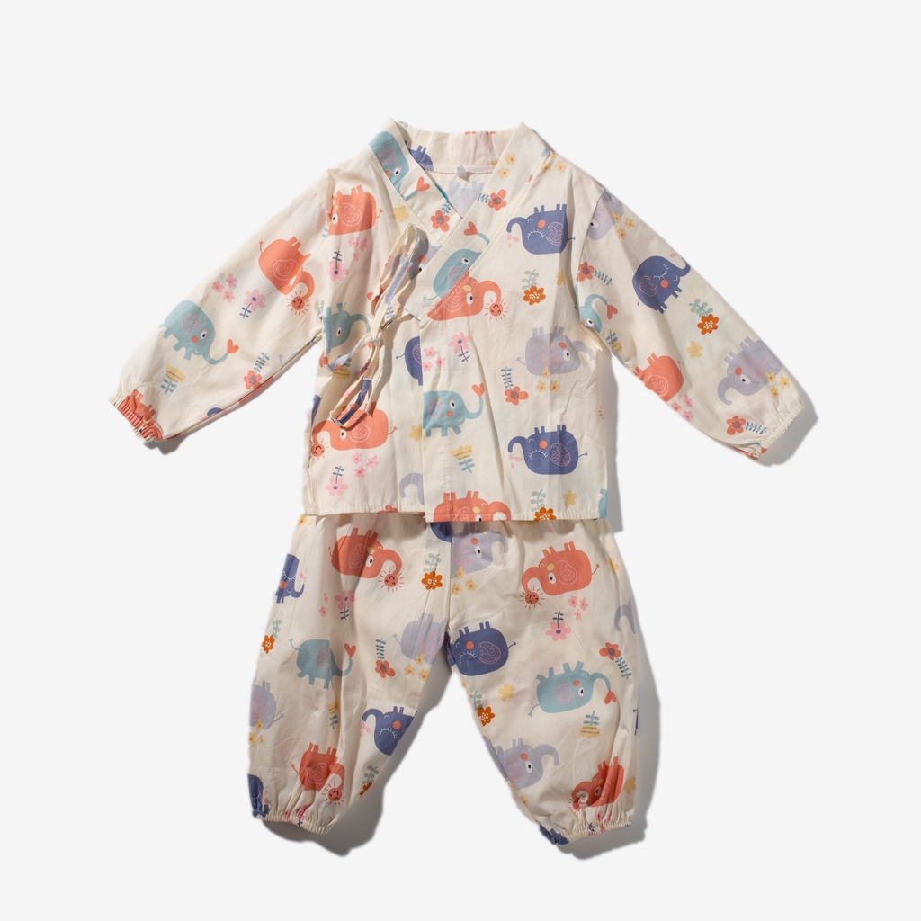 Bộ Yukata Bé Trai, Bé Gái Vải Thô Mềm Mát Hoạ Tiết Khủng Long Dễ Thương CKTD01