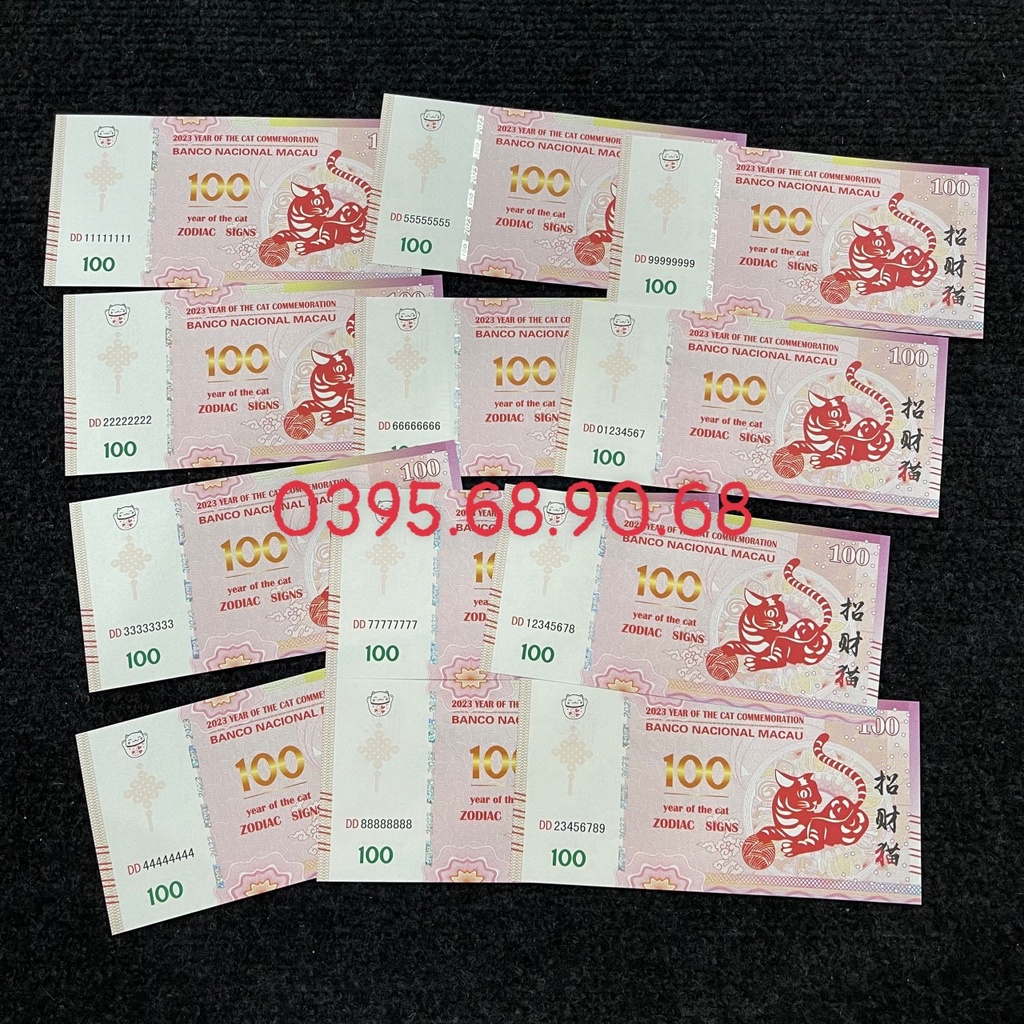 Tiền Mèo Macao 100 Lưu Niệm Seri Siêu Đẹp, Full Bát Quý, Sảnh Tiến