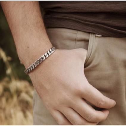 Vòng Tay Nam Lắc Tay Unisex Thời Trang Đeo Tay Nam Nữ Basic Màu Bạc loại 5mm.