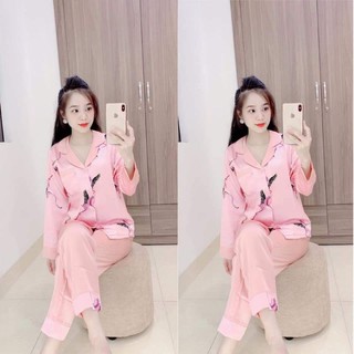Bộ pizama satin hông hạc