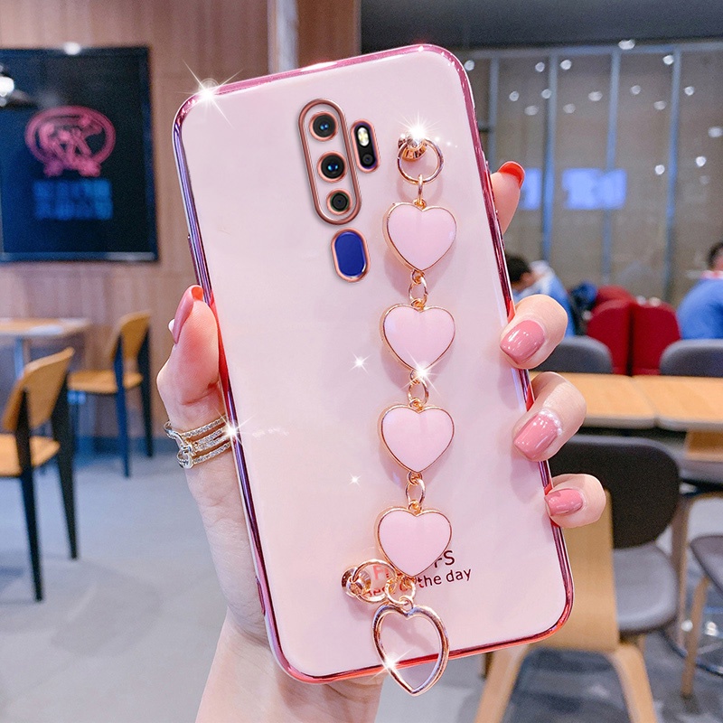 Ốp Điện Thoại Kết Cấu Sang Trọng Có Vòng Tay Trái Tim Cho OPPO A9 2020 A5 2020 F11 F11 Pro