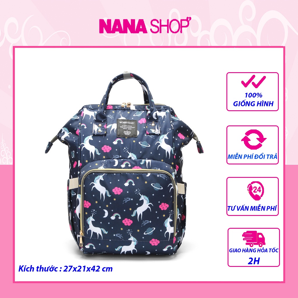 Balo bỉm sữa họa tiết Ngựa thời trang 13 ngăn cho mẹ và bé đi ra ngoài - kích thước to 42x21x27 cm