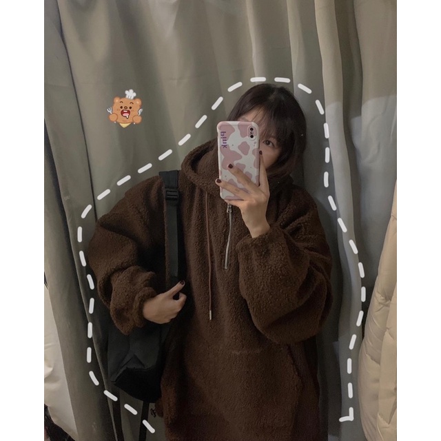 ÁO HOODIE LÔNG CỪU TRƠN COUPLE SIÊU ĐÁNG YÊU FREESIZE