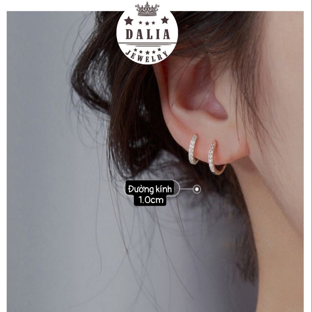 Bông tai bạc nữ tròn dạng bấm nạm đá DaLiA Jewelry khuyên tai bấm basic cho người lớn và trẻ em