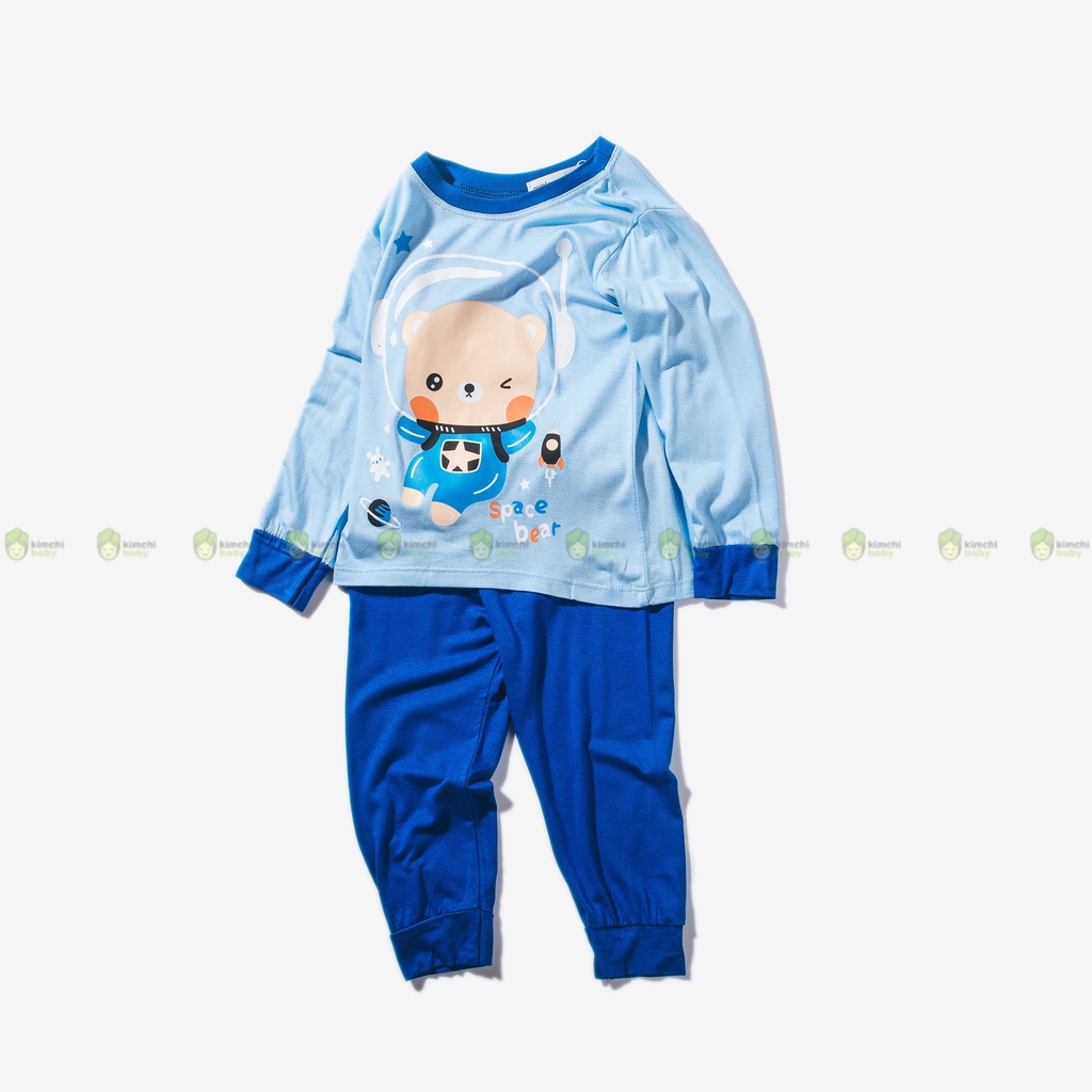 Bộ Dài Tay Cho Bé Trai, Bé Gái Minky Mom Vải Thun Lạnh  Hoạ Tiết Vũ Trụ Viền Cổ, Đồ Bộ Dài Tay Cho Bé Mặc Nhà MKMTD2204