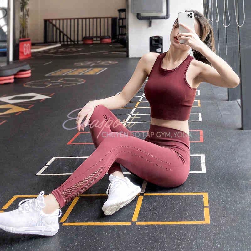 Quần Legging Tập Gym Nữ Tập Yoga Thể Thao Vải Dệt Kim Co Giãn Thoáng Mát Mặc Nâng Mông Tôn Dáng Có Lỗ Thoát Khí Evasport