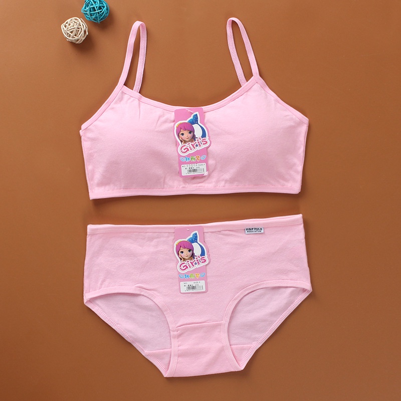 Set Áo Ngực + Quần Lót cotton Màu Trơn Thời Trang Cho Bé Gái