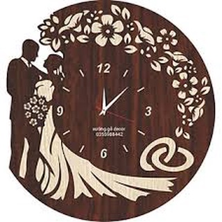 Đồng Hồ Treo Tường Bằng Gỗ Khắc Hình Cô Dâu Chú Rể Quà Tặng Đám Cưới, Tân Gia, Sự Kiện.