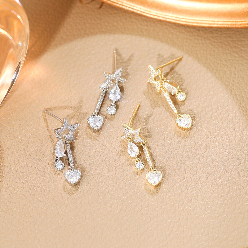 [Jiudolan] Khuyên Tai Hình Trái Tim Đính Đá Zircon Cao Cấp Phong Cách Hàn Quốc Cho Cô Dâu
