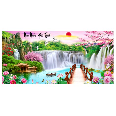 Tranh thêu chữ thập Non Nước Hữu Tình KT: 160x75cm-200x90cm