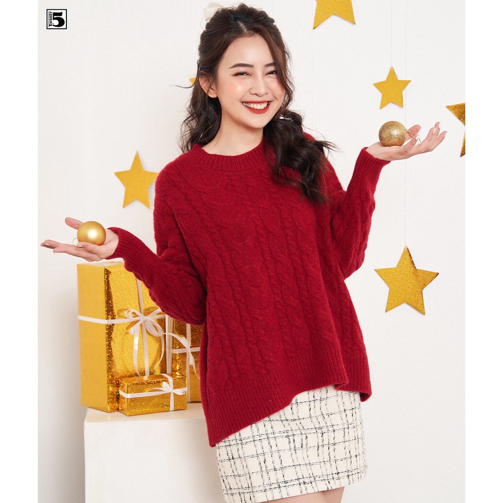 Áo len nữ dáng rộng, dài tay, sợi vặn thừng Twentyfive 3563