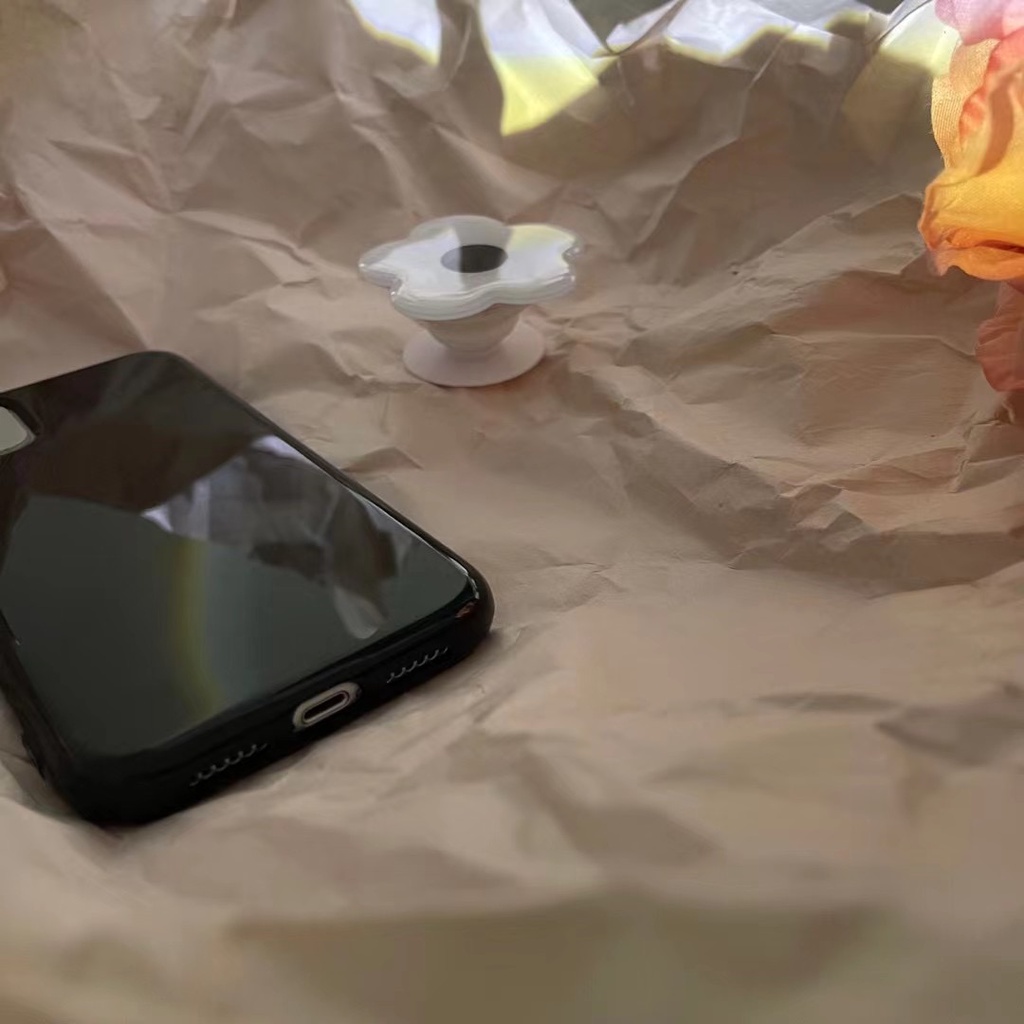 Ốp Điện Thoại tpu Mềm Màu Đen Có Giá Đỡ Hình Hoa macaron Cho iphone 14promax 13 12 pro max 11 pro max xs max xr x 7 8 plus