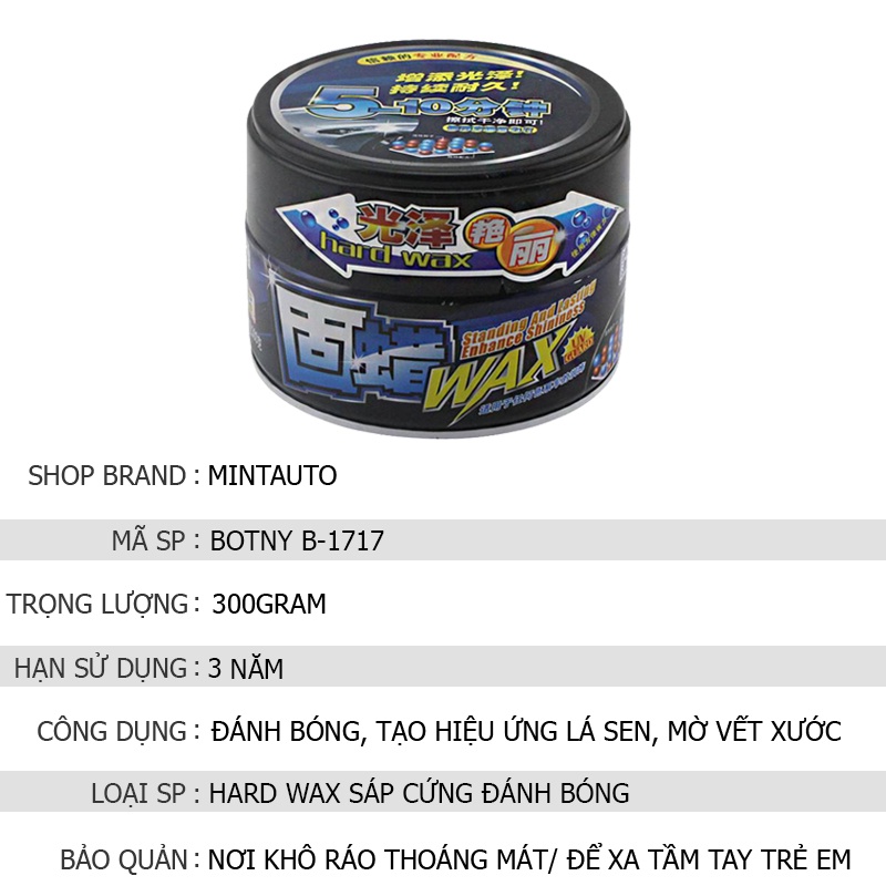 Sáp Đánh Bóng Botny Hard Wax B-1717 Bảo Vệ Bề Mặt Sơn, Chống Tia UV, Tao Hiệu Ứng Lá Sen