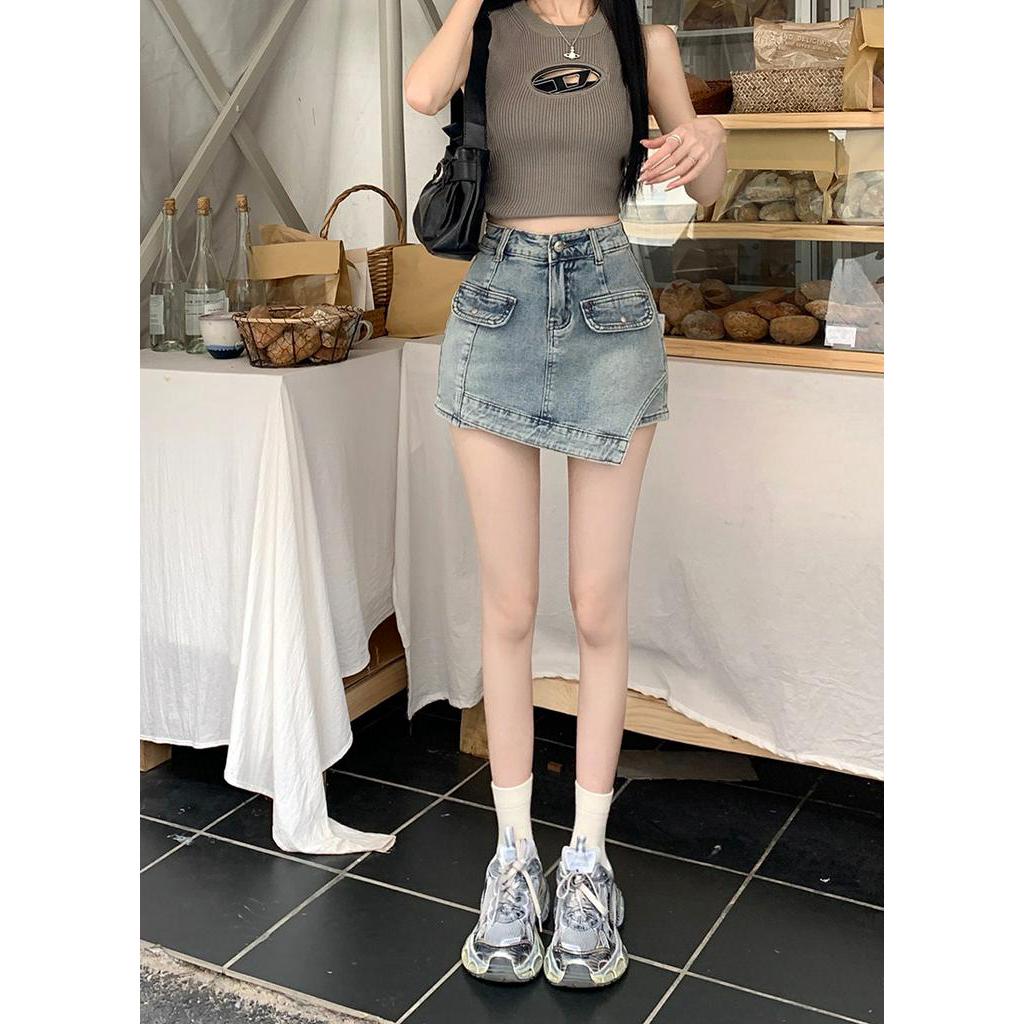64012 Mùa Hè Phong Cách Mới Váy Denim Không Đều