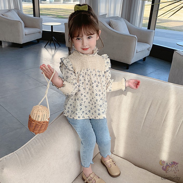 Áo sơ mi tay phồng in họa tiết hoa xinh xắn cho bé gái