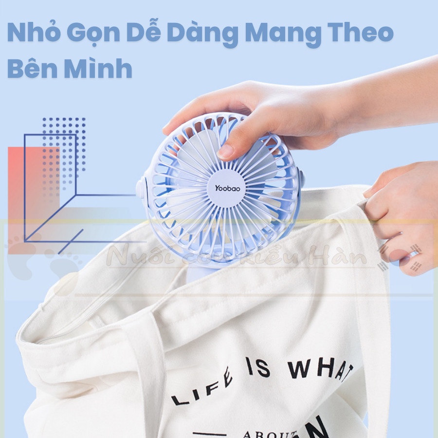 Quạt Kẹp Tích Điện Mini Yoobao 6400mah kẹp Bàn, Xe đẩy, Nôi Cũi, Sử Dụng Phòng Ngủ, Đi Du Lịch