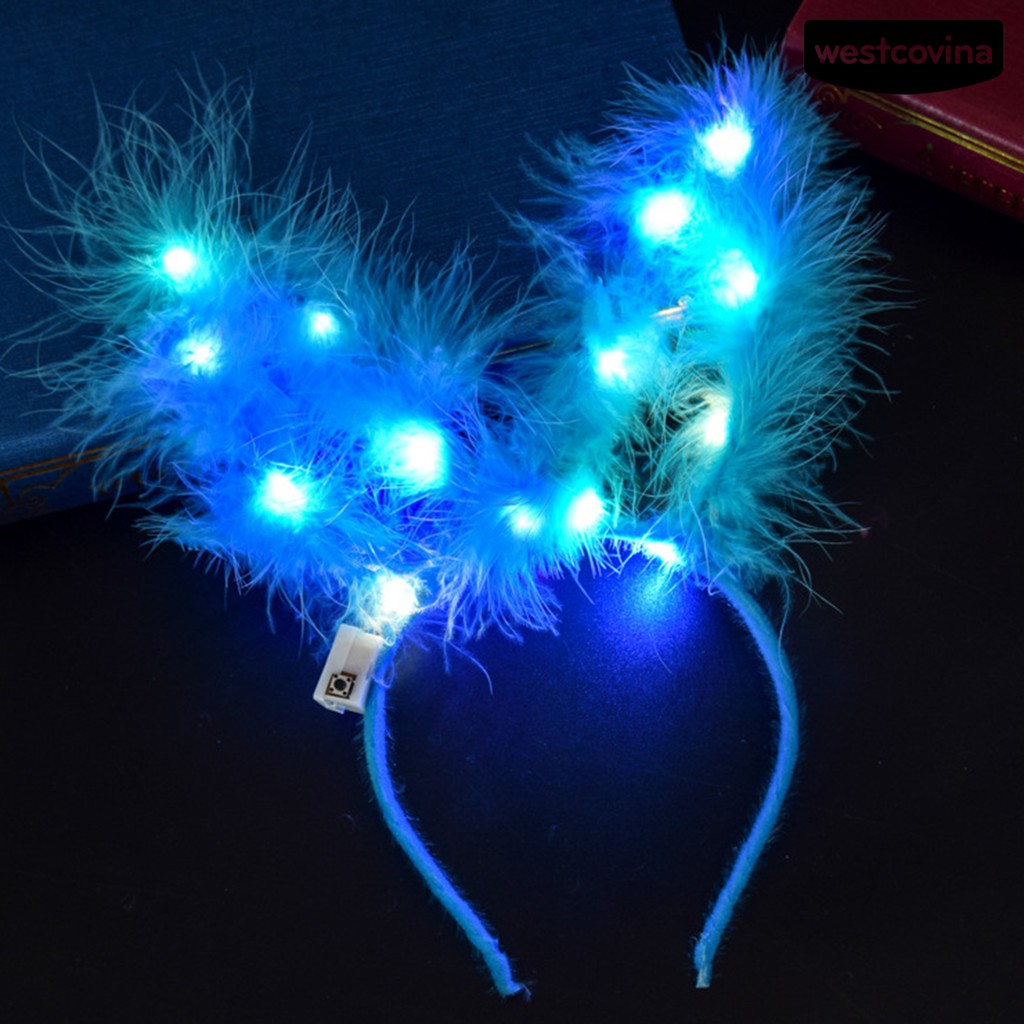 Băng Đô Cài Tóc Hình Tai Thỏ Có Đèn Led