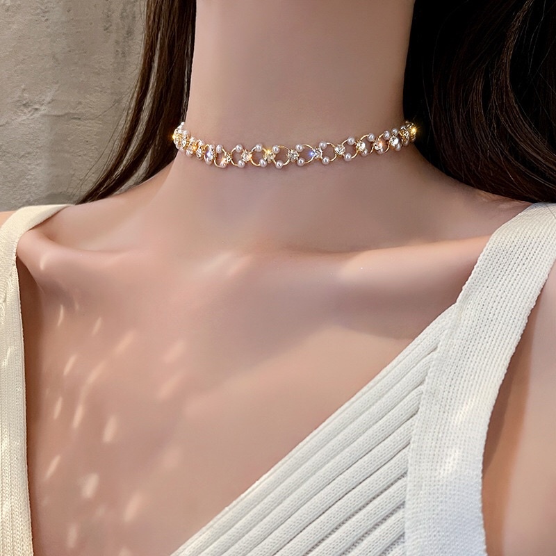 Choker Vòng Cổ Đính Đá Ziczac Phong Cách Tiểu Thư Sang Chảnh Thanh Lịch Mainia Shop DC8723