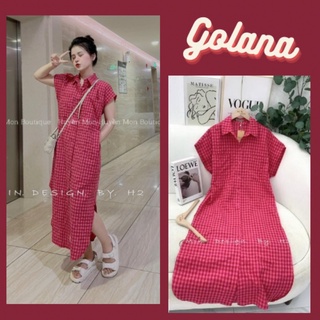 Đầm Sơ Mi Dáng Suông Kẻ Caro Hồng Đô Siêu Cá Tính (Đầm Bigsize) (VAY015)