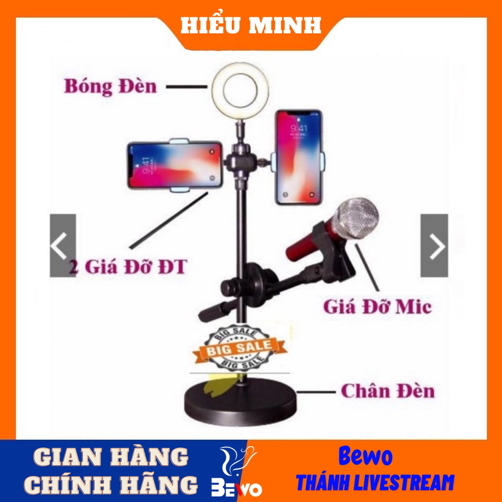 Bộ kẹp micro thu âm livestream đa năng 3in1 có đèn LED tích hợp giá kẹp điện thoại