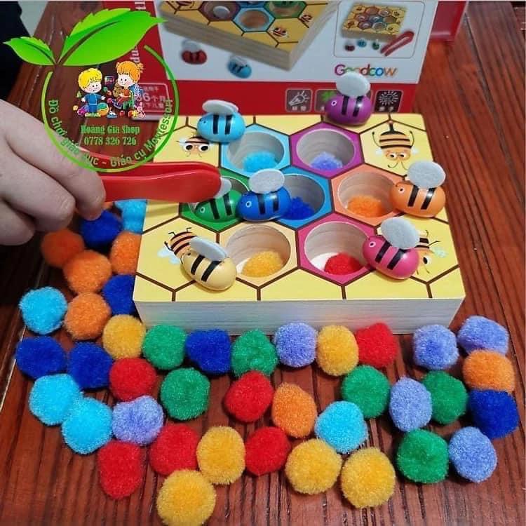 Đồ Chơi Thông Minh, Giáo cụ Montessori, Gắp Ong Vào Tổ, Giúp Bé Rèn Vận Động Tinh Phân Biệt Màu Sắc, Tập Gắp