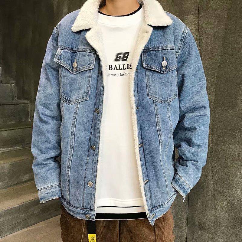 Áo Khoác Denim Lót Nhung Dáng Rộng Thời Trang Hàn Quốc Cá Tính Cho Nam
