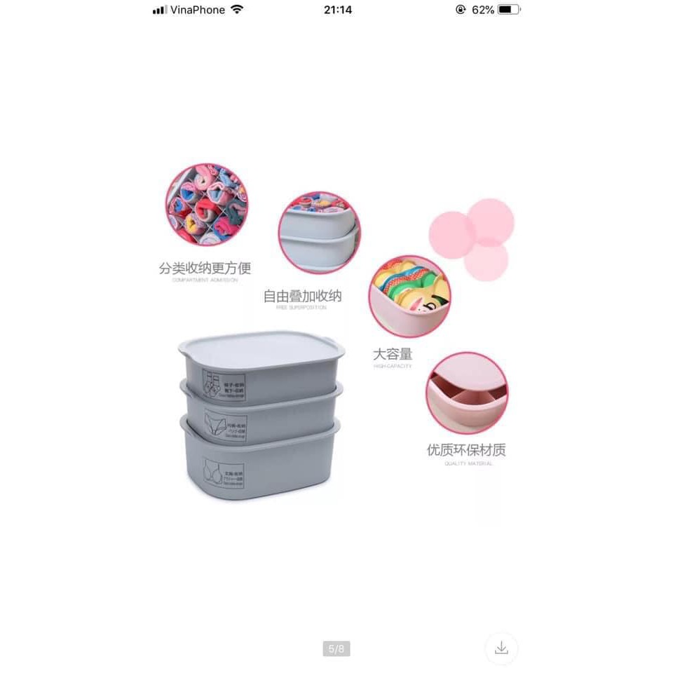 SET 3 HỘP NHỰA ĐỰNG ĐỒ LÓT CHIA NGĂN TIỆN DỤNG