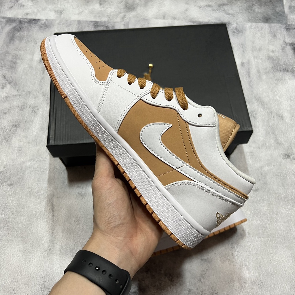 [KELLY SNEAKERS] Giày Thể Thao Sneaker Jordan 1 Low Vàng Đất  &quot;WhiteHemp&quot;  Hàng Cao Cấp (Ảnh Thật + Hàng Sẵn)