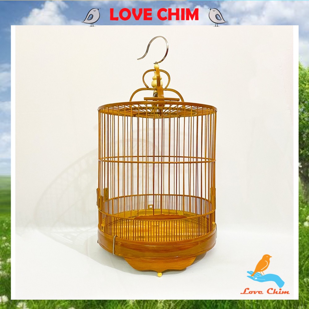 Lồng chòe than mái bằng chất liệu trúc cao cấp có móc đi kèm, Lồng chim Chích Chòe mái bằng