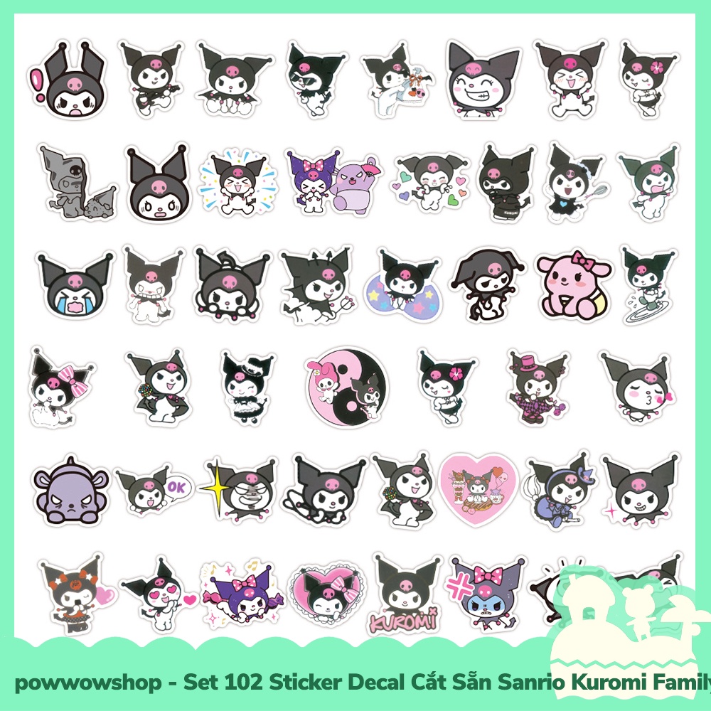 [Sẵn VN - Hỏa Tốc] Set 102 Sticker Mini Decal Dán Trang Trí Vật Dụng Mẫu Nhân Vật Hoạt Hình Sanrio Kuromi Dark Queen
