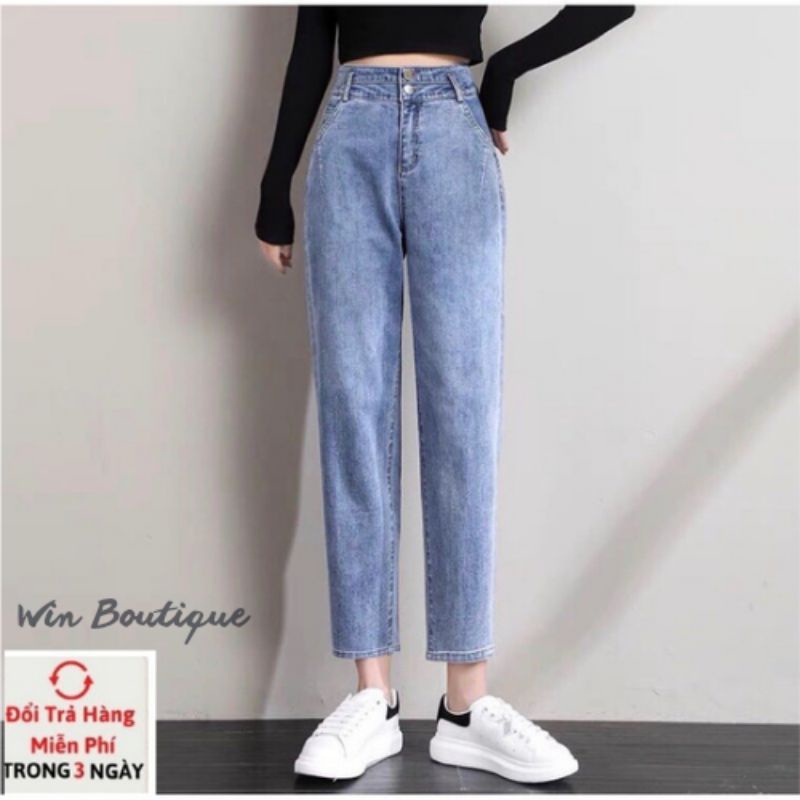 Quần bò jean baggy nữ cạp cao 2 khuy Win Boutique