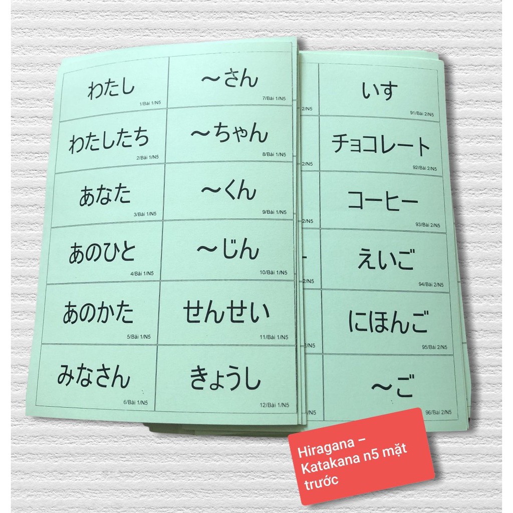 Flashcard Tiếng Nhật N5 - Thẻ học từ vựng Hiragana + Katakana bài 1 - 25