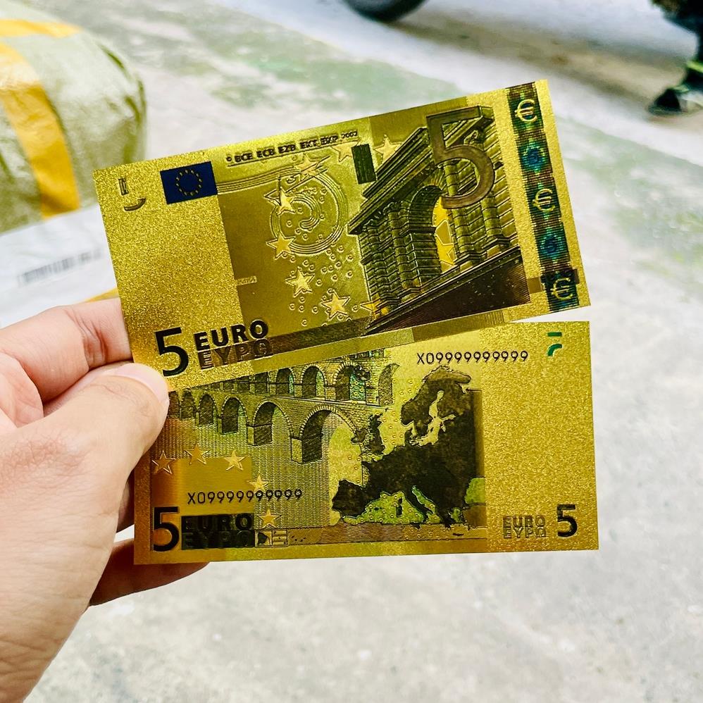 Tờ Tiền Kỉ Niệm 5 EURO Plastic Mạ Vàng Lì Xì Tết May Mắn