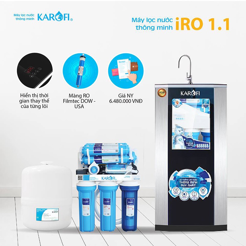 Máy lọc nước RO KAROFI iRO 1.1 K9I-1 9 cấp lọc - Đèn UV diệt khuẩn